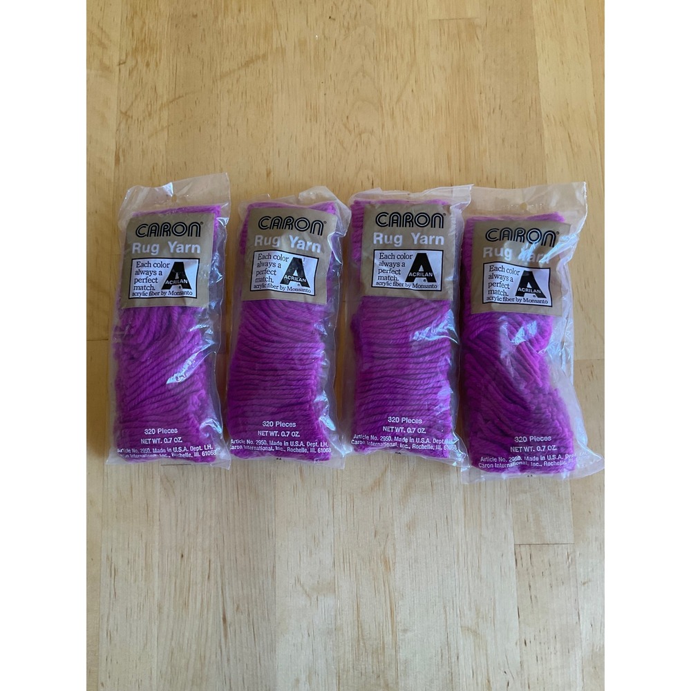 Caron Rug Yarn Violet 0121 Latch Hook Pre-Cut Acrylic Fiber 4 Packs 320 Pcs Each